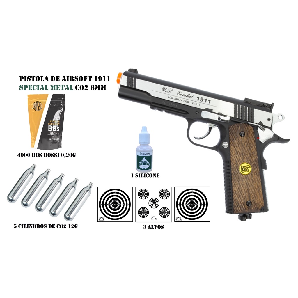 Pistola de Airsoft Wingun 1911 Special Metal Rossi Co2 6mm + 4000 Bbs 0