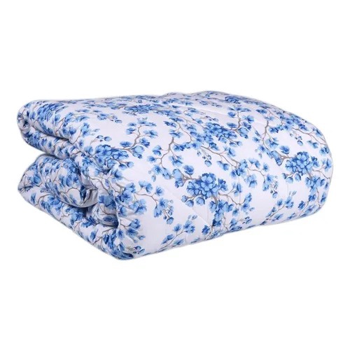 Edredon Casal Dupla Face 2,15×1,90m Floral Azul com Estampa Padrão em Poliéster