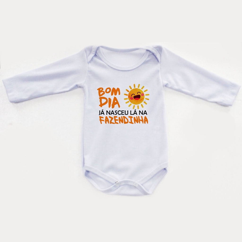 Body Bebê Frio Manga Longa Bom dia o Sol já nasceu lá na fazendinha |  Shopee Brasil