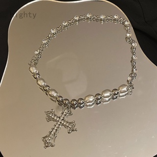 Highty Alta Qualidade Barroco Pérola Cadeia De Cristal Pingente De Cruz Colar Gargantilha Jesus Vintage Rhinestone Bead Link Colar
