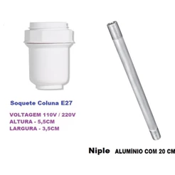 Kit 1 Soquete Coluna E27 + Niple M10 Alumínio
