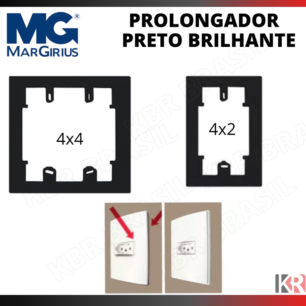 Prolongador para caixa 4x2 e 4x4 PRETO BRILHANTE  - SLEEK EBONY MARGIRIUS em Oferta na Shopee