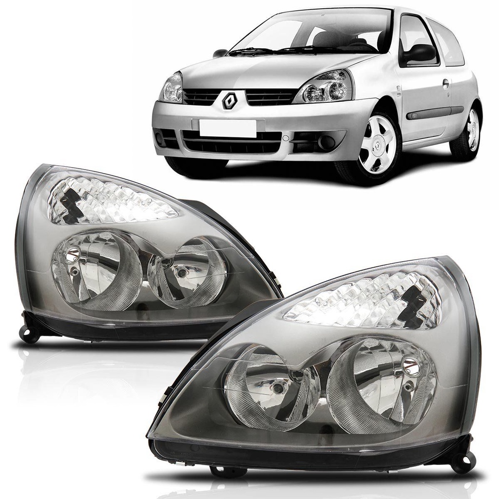 Farol Clio 2003 2004 2005 2006 Foco Duplo Máscara Cinza em Oferta na Shopee