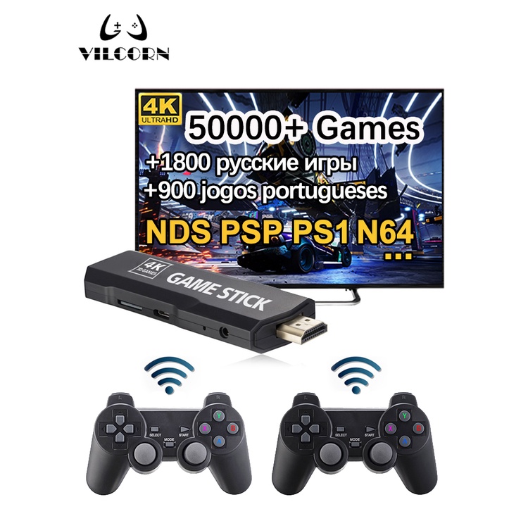 Console De Vídeogame TV HD Game Stick 4K 256GB 50000 Retrô Portátil Jogo 50 Emuladores Para NDS PSP PS1 N64