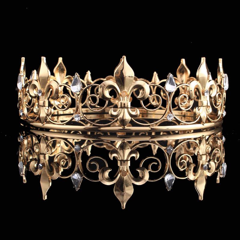 Acessórios De Baile Ouro King Masculina Coroa Redonda Imperial Medieval Strass Tiara