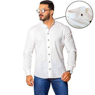 Camisa Social Masculina Gola Padre Linho 100% Algodão Qualidade Lavize Dress Reveillon