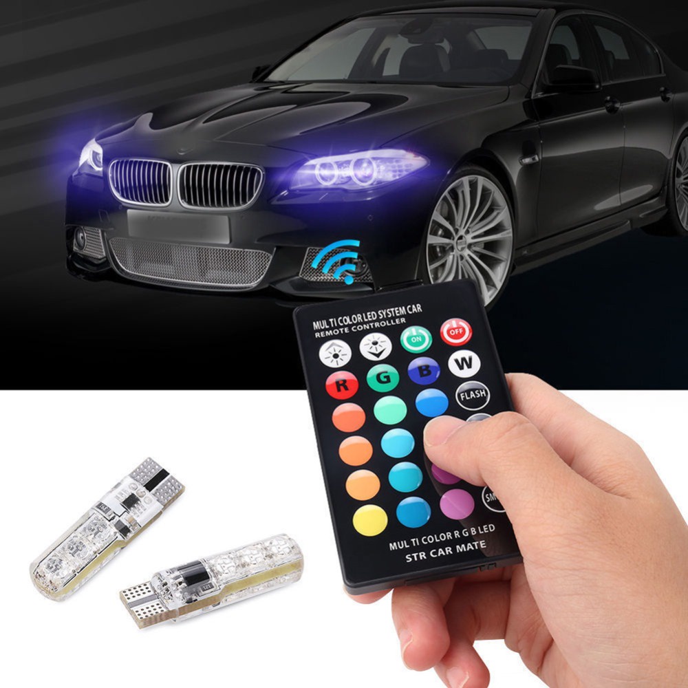 RGB T10 W5W LED 194 168 W5W 5050 SMD Luz De Leitura Dome Carro Automóveis Cunha Lâmpada Levou Com Controle Remoto