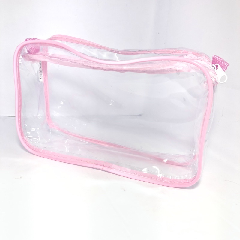 kit com 3 necessaire transparente e ROSA 23x15 em Oferta na Shopee