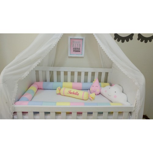 Kit Protetor De Berço Rolinho Americano Menina Listras