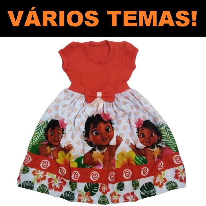 Vestido Infantil Menina Festa Temático Sublimação Personagem Princesa Moana