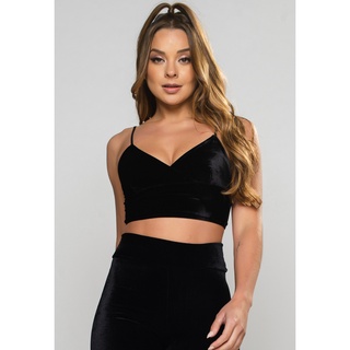Cropped Veludo Alcinha Blusa Feminina Brilho Camiseta Mvb Modas