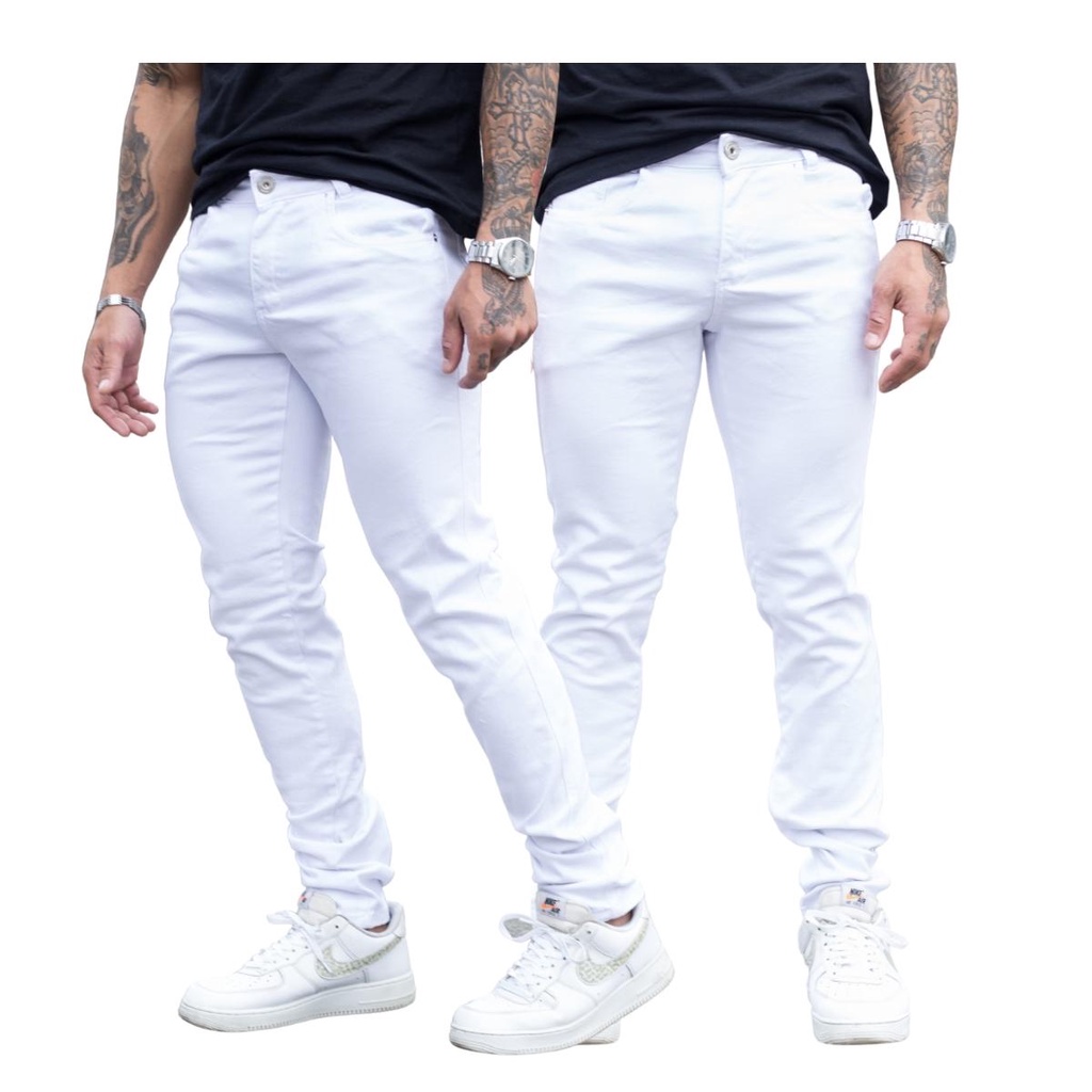 Calça Jeans Masculina Branca Não Transparente Acabamento Top