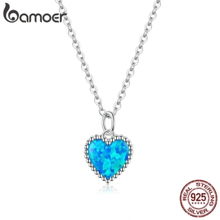 Bamoer Profunda Coração Azul Colar Para As Mulheres 925 Sterling Plated platinum SCN413 Translúcido Opala Luxo Marca De Jóias 2020 Modo