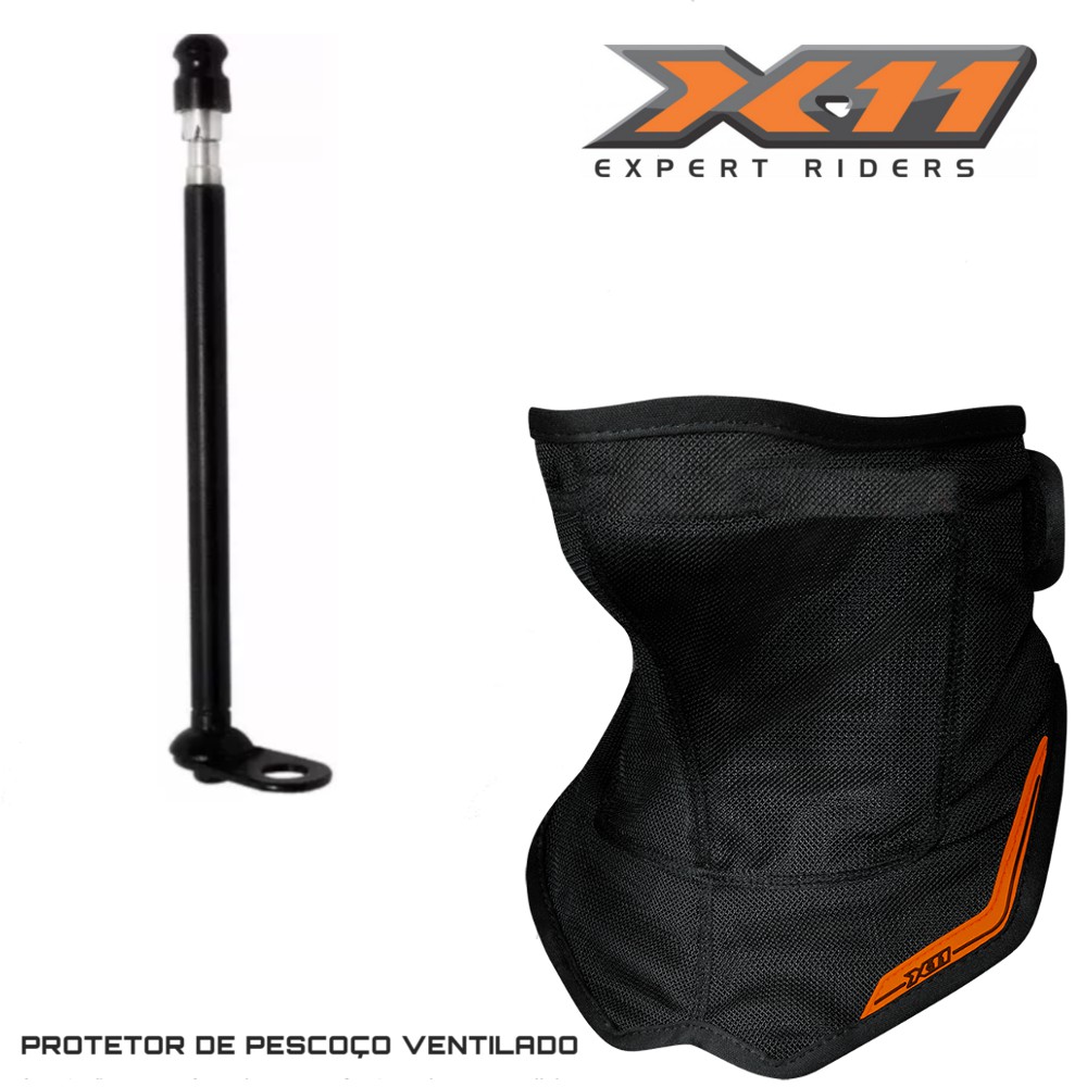 Antena Corta Linha Pipa Moto + Protetor de Pescoço Ventilado X11 quatro cabos de aço inox de 1,8mm