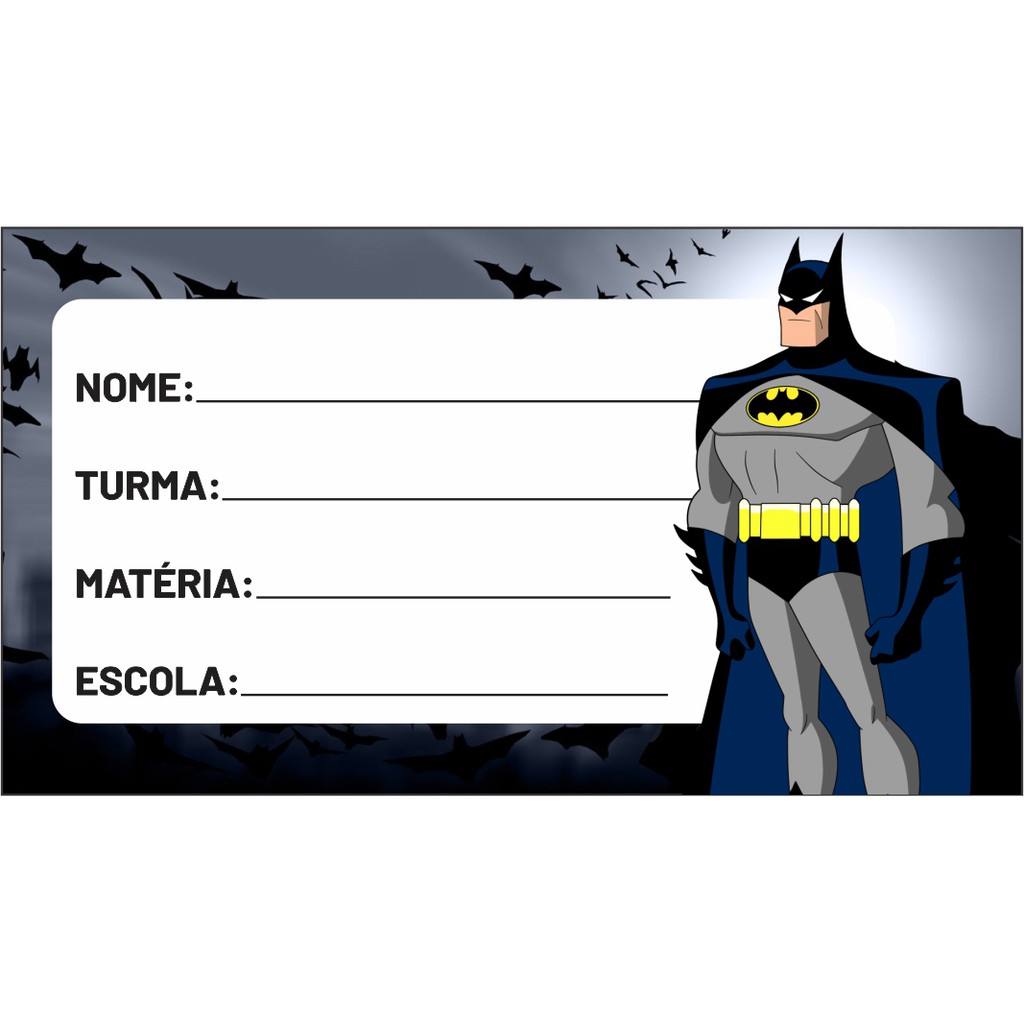 10 Etiquetas de Papel Adesivo escolar para identificação de caderno -  Personagem Batman - Liga da Justiça - Tamanho de cada Etiqueta: 9x5cm |  Shopee Brasil