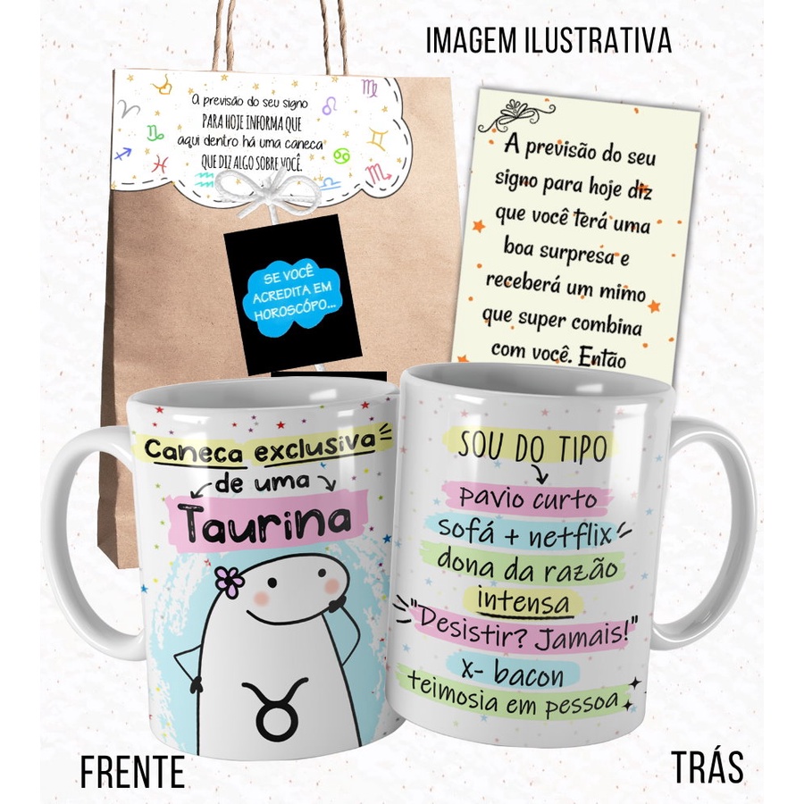 Imagem Caneca Signo Touro Meme Flork para Taurina com Embalagem Cd