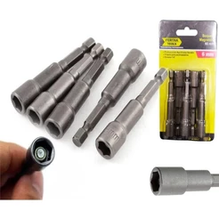 Kit Jogo Bits Soquete Magnético Parafusadeira 6mm 5 Peças Profissional