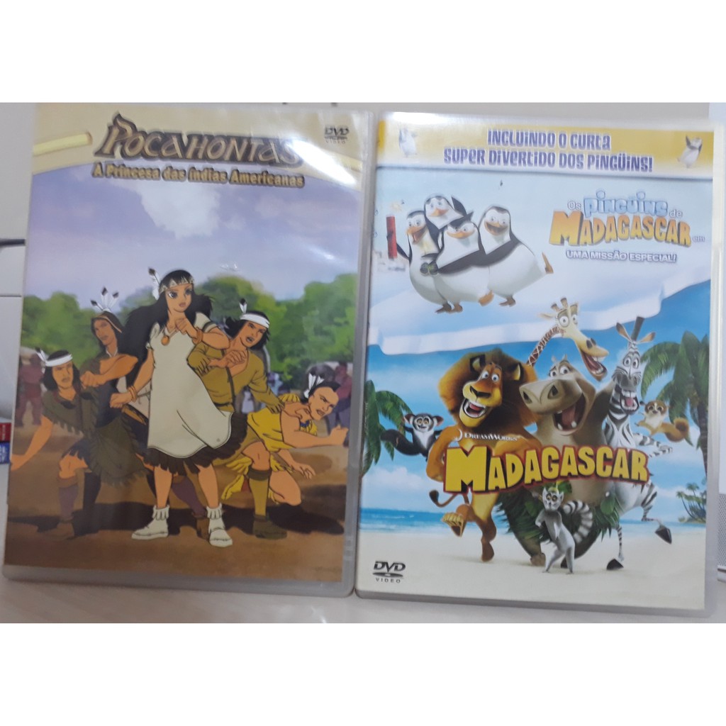 Lote Dvd Madagascar Pinguins Missão Especial + Pocahontas dreamworks