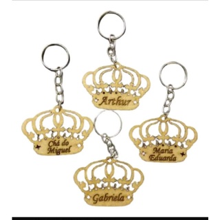 Chaveiros de Coroa Princesa ou Principe MDF CRU para Brindes ou Lembrancinhas de Aniversário ou Festividades Religiosas