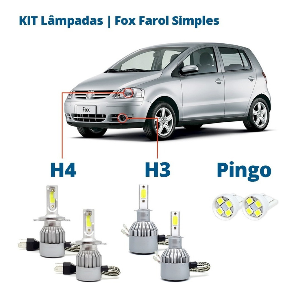 Kit Lâmpadas Fox 2003 2004 2005 2006 2007 2008 2009  Super Led 6000k 7200 Lumens C6