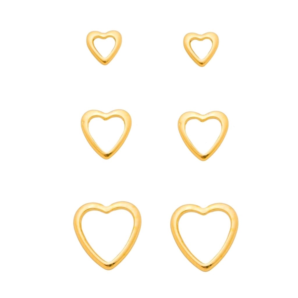 Trio de Brincos Geométricos Banhados a Ouro 18K - Semi Jóia de Luxo (BR 2585) em Oferta na Shopee