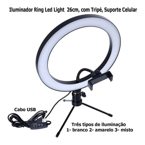 Iluminador Ring Light Portátil Spectrum Sp26 Led 3 Cores 10