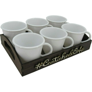 Kit 6 Xícaras Acrílica Branca Com Bandeja Cantinho do Café