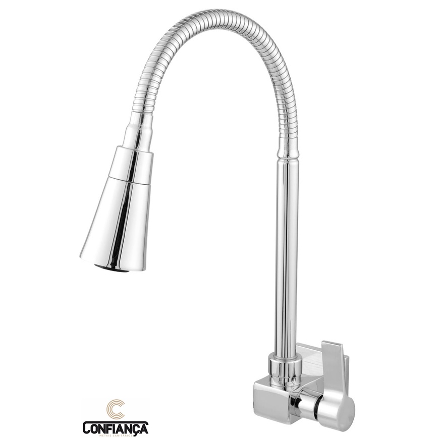 Torneira Cozinha Flexível Quadrada Parede Jato Duplo Cone Cromado C-70 Cd. 3511
