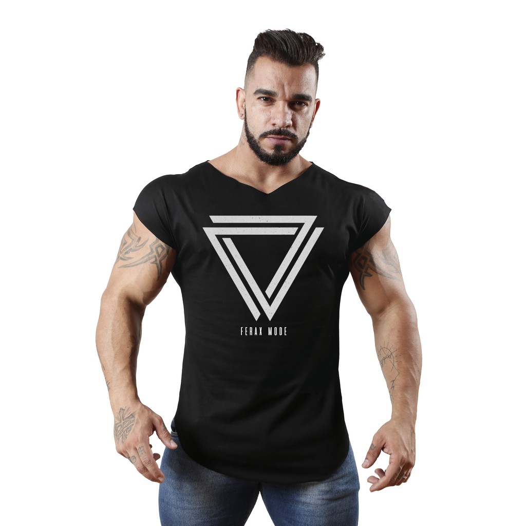 Camiseta Machão Masculina Branca Academia Fitness Oversized Longline Regata Streetwear