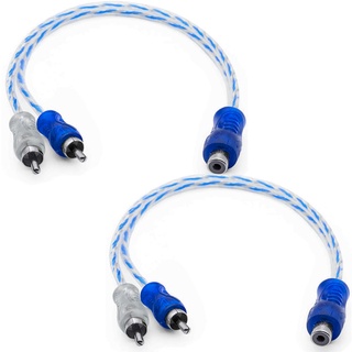 2 Cabo Y RCA Blindado 1 Femea 2 Macho Injetado Azul 4mm Conectores de metal Proteção contra ruidos Dupla blindagem Automotivo Caixa Bob Paredão