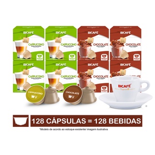 Kit 128 Cápsulas Lácteos Bicafé P/ Máquinas Dolce Gusto* + Xícara