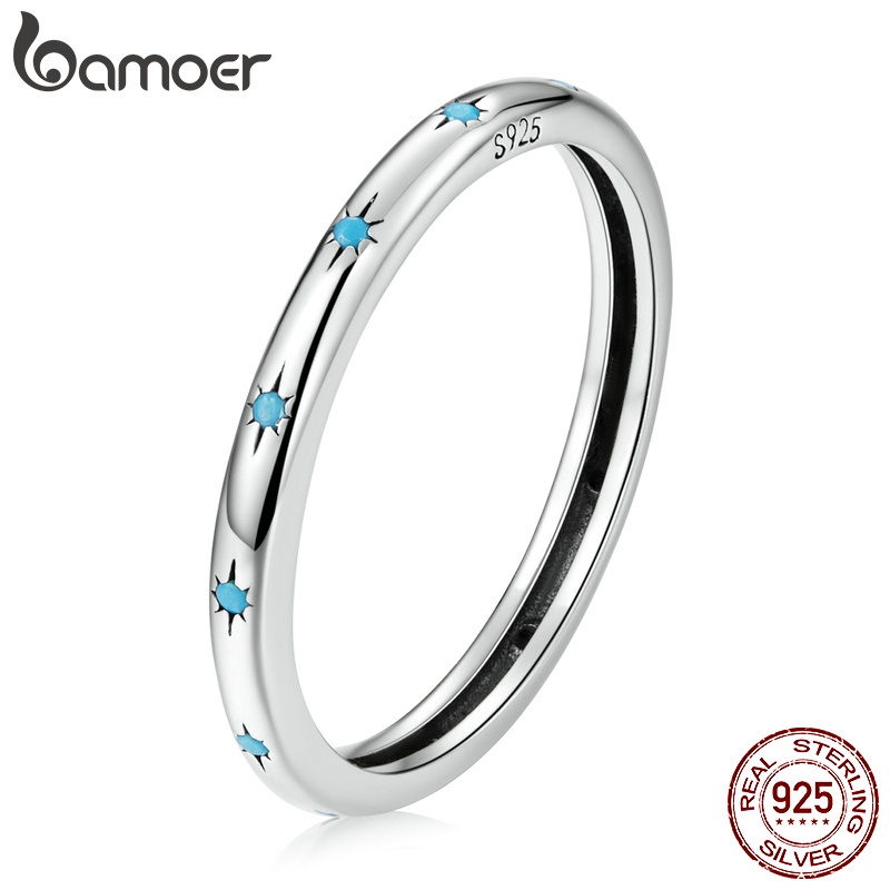Bamoer Anel De Prata 925 Feminino Com Estrela Para Mulheres BSR240-6