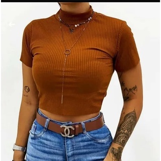 Kit 10 Cropped Blusa Gola Alta Canelado Blogueira Tendênciaa Atacado Revenda