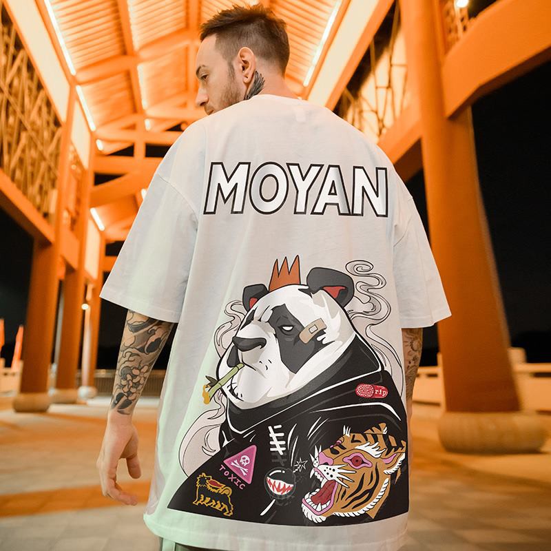 Roupas Masculinas Camiseta Masculina Gola Redonda Plus Size de Estampa Moyan Anime T shirt Hip Hop 100% Poliester Preto Branco M-3XL