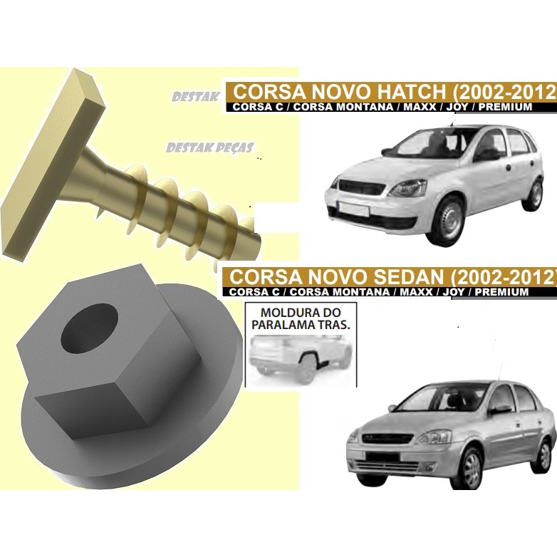 Kit fixadores com 12 peças da moldura do paralama Diant.  Corsa Novo Sedan  2002 até  2012