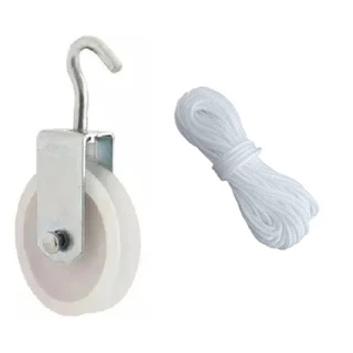 KIT PARA VARAL 4 ROLDANA PLASTICA NYLON 8cm COM GANCHO + 30M CORDA 4MM