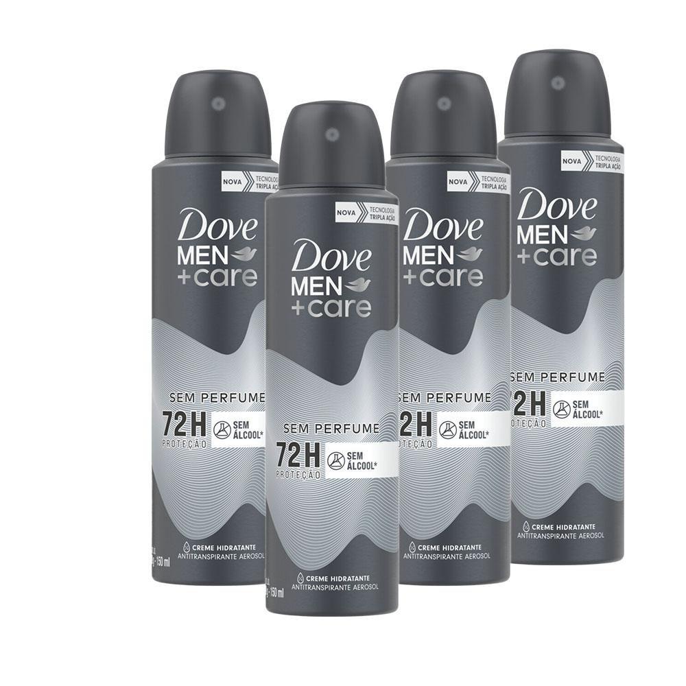 Kit 4 Desodorantes Dove Men+Care Antitranspirante Aerossol Sem Perfume 150ml - Beauty