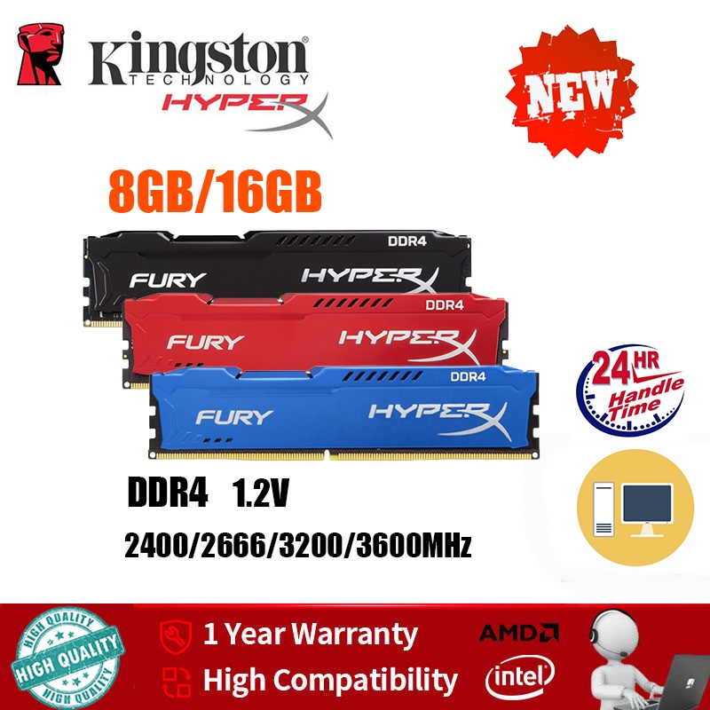 【 Fast Shipping 】 Kingston Hyperx Fury DDR4 8GB 16GB 2400MHz 266mhz 3200MHZ 3600MHZ Memória PC Ram Dimm 28-pin