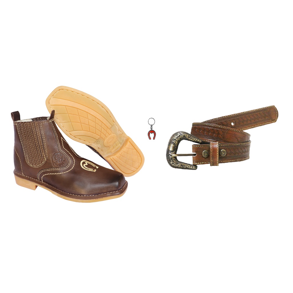 Bota Botina Mangalarga Marchador Couro + Cinto D&R Country + Brinde Chaveiro