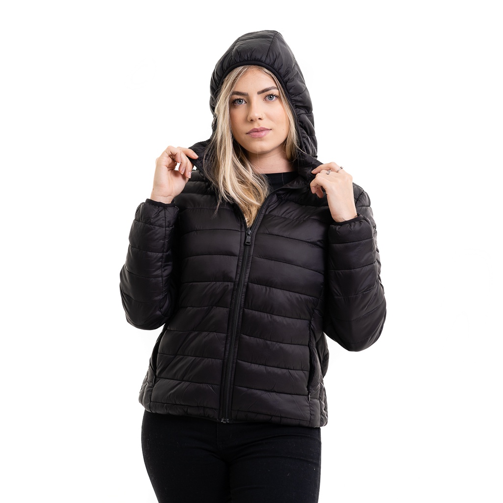 Jaqueta Feminina Bobojaco corta vento Frio Nylon Puffer frio capuz removível