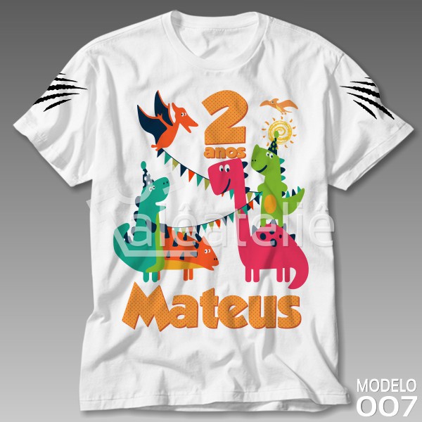 Camiseta Dinossauros Festa Infantil Adulto Personalizada