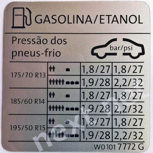 01 Adesivo Calibração Pneus Vw Gol Mi Pneu 175/70/13 /´