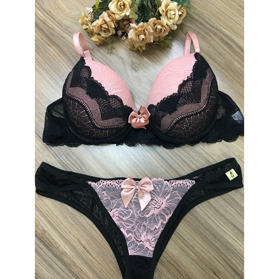 Conjunto Lingerie Luxo Em Renda Calcinha E Suti Com Bojo P M G Shopee Brasil