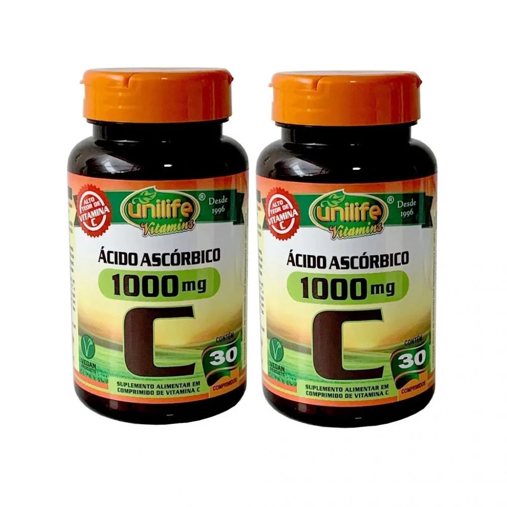 Kit C/2 - Vitamina C Ácido Ascórbico Original Unilife - 1000mg C/30 Comp