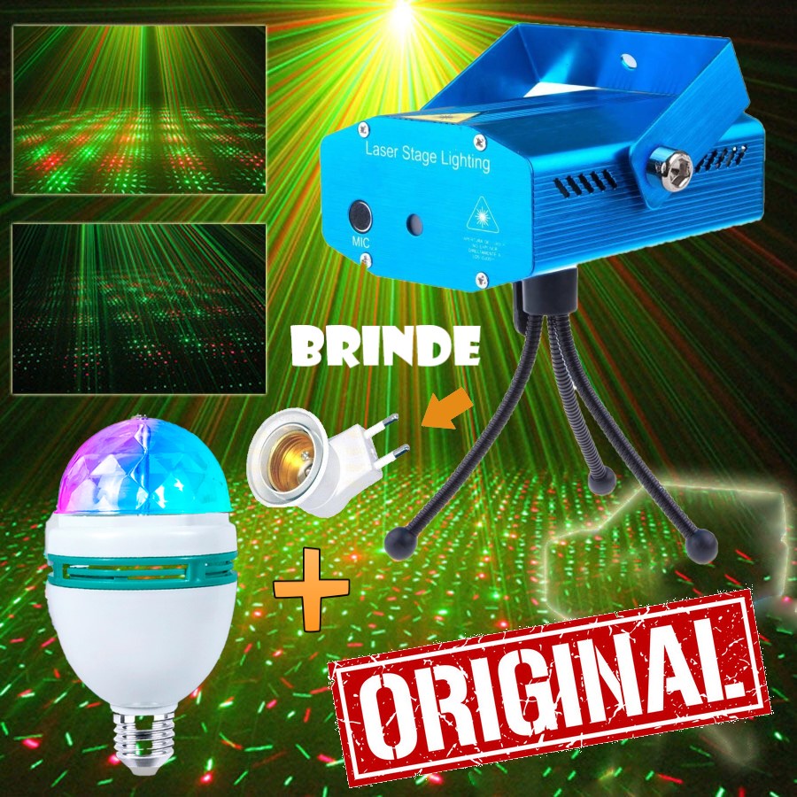 Laser Led Projetor Holográfico Luz + Lampada Giratória Strobo Bola Maluca Efeitos Iluminação Festa Natal Balada Dj Show