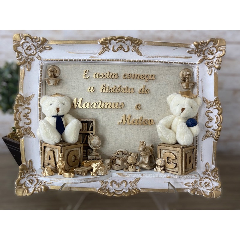 Quadro para quarto do bebê cenário ursinho gemeos resina