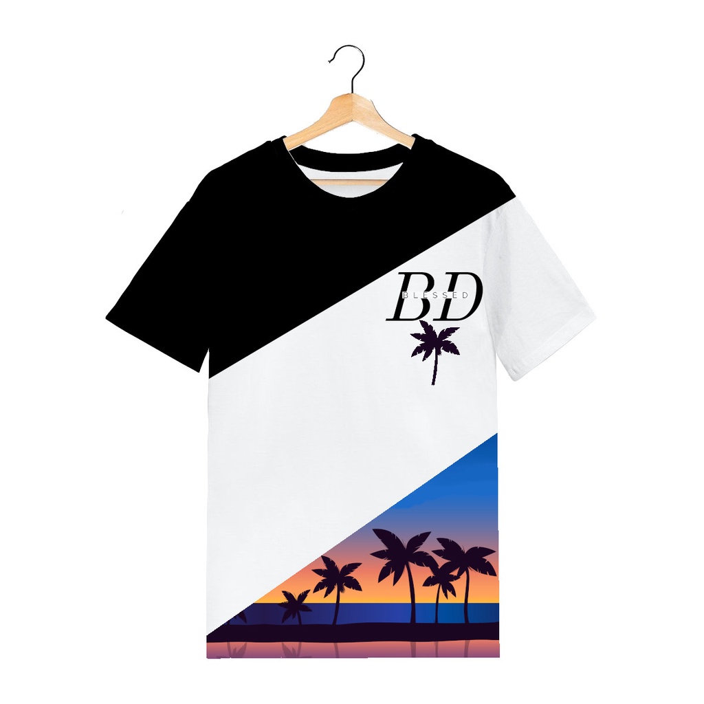 Camiseta Branca Diagonal Estampada Coqueiros Blessed A31