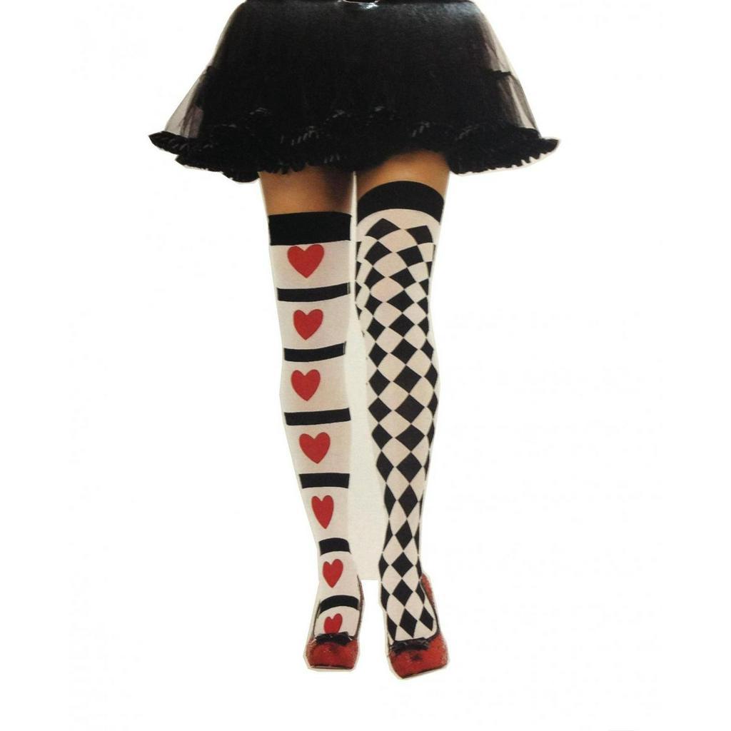 Meia Calça 7/8 Cosplay Arlequina Coração Nipes Quadriculada Acessorio
