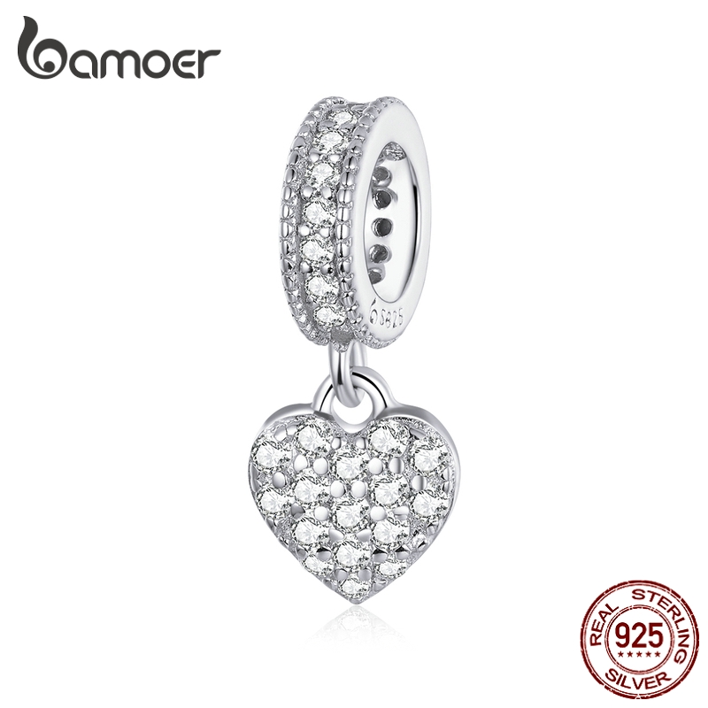 Bamoer 925 Prata Esterlina Charme Brilhante Formato De Coração Pingente Adequado Para Pulseiras - Fashion Accessories
