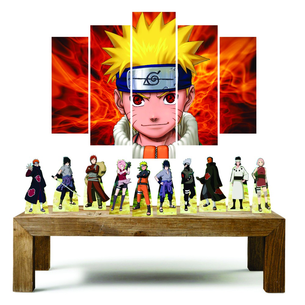 Naruto kit com 1 quadro mosaico + 10 totens de mesa em mdf decoração para festa